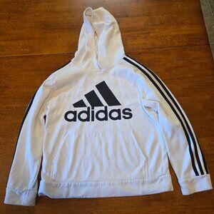 Adidas Sweatshirt Hoodie Youth L (14-16) White Pullover Fleece Logo